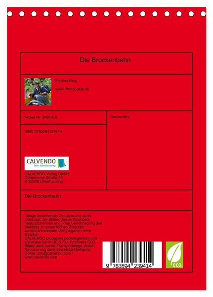 Produktbild: Die Brockenbahn (Tischkalender 2027 DIN A5 hoch), CALVENDO Monatskalender