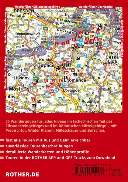 Produktbild: ROTHER Wanderf&uuml;hrer B&ouml;hmische Schweiz. 55 Touren im tschechischen Teil des Elbsandsteingebirges &ndash; mit B&ouml;hmischem Mittelgebirge