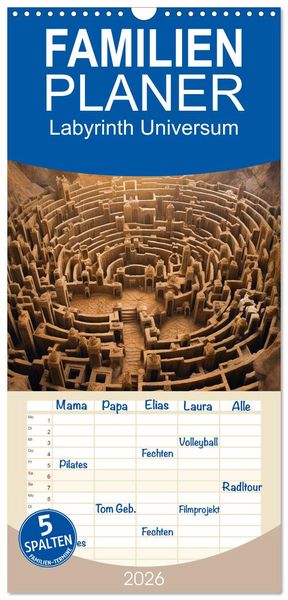 Produktbild: Familienplaner 2026 - Labyrinth Universum mit 5 Spalten (Wandkalender, 21 x 45 cm) CALVENDO