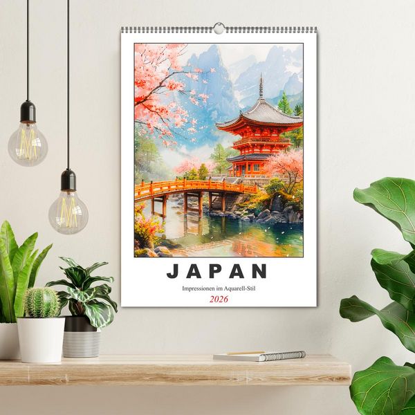 Produktbild: Japan. Impressionen im Aquarell-Stil (Wandkalender 2026 DIN A2 hoch), CALVENDO Monatskalender