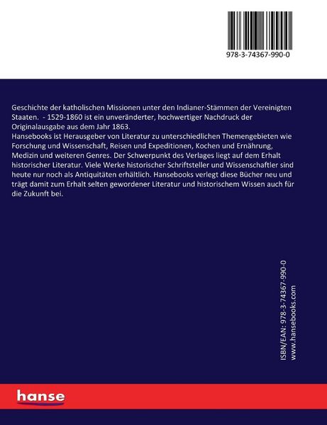 Produktbild: Geschichte der katholischen Missionen unter den Indianer-St&auml;mmen der Vereinigten Staaten.