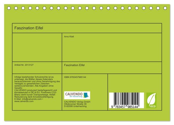 Produktbild: Faszination Eifel (Tischkalender 2026 DIN A5 quer), CALVENDO Monatskalender