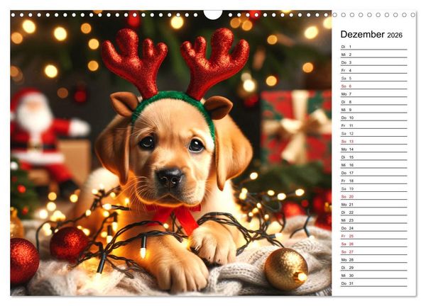 Produktbild: Hundewelpen zum Verlieben - KI Illustrationen (Wandkalender 2026 DIN A3 quer), CALVENDO Monatskalender