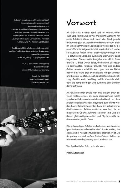 Produktbild: All in One - Blues Guitar Solos spielbar auf E- und Akustik-Gitarre.