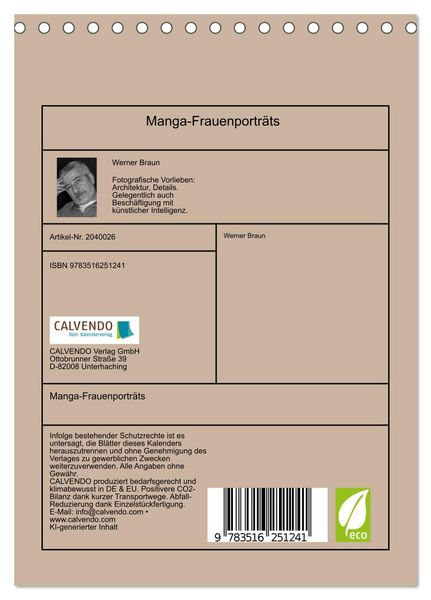 Produktbild: Manga-Frauenportr&auml;ts (Tischkalender 2026 DIN A5 hoch), CALVENDO Monatskalender