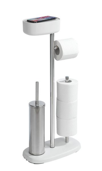 Produktbild: Stand WC-Garnitur mit Box Mod. Rivazza Wei&szlig;, integrierter Toilettenpapierhalter, Ersatzrollenhalter