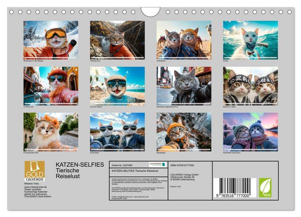 Produktbild: KATZEN-SELFIES Tierische Reiselust (Wandkalender 2027 DIN A4 quer), CALVENDO Monatskalender