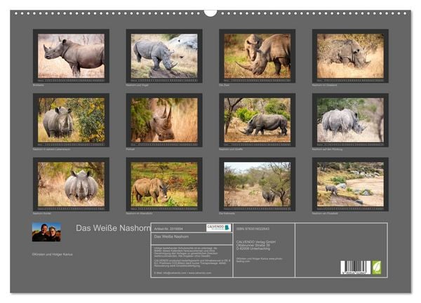 Produktbild: Das Wei&szlig;e Nashorn (Wandkalender 2026 DIN A2 quer), CALVENDO Monatskalender