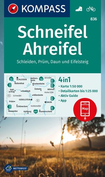 KOMPASS Wanderkarte 836 Schneifel, Ahreifel, Schleiden, Prüm, Daun, Eifelsteig 1:50.000, Sonstige von , Kompass-Karten, 9783991215066