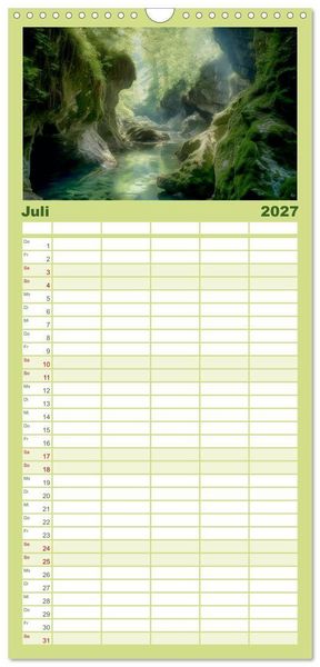 Produktbild: Familienplaner 2027 - Tr&auml;umereien in Gr&uuml;n mit 5 Spalten (Wandkalender, 21 x 45 cm) CALVENDO