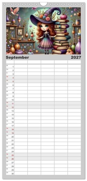 Produktbild: Familienplaner 2027 - Luna, die kleine Zauberhexe mit 5 Spalten (Wandkalender, 21 x 45 cm) CALVENDO