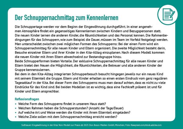 Produktbild: Eingew&ouml;hnung in der Kita. Vom Modell zur Praxis