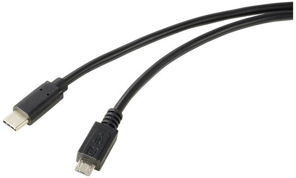 Produktbild: Renkforce USB-Kabel USB 2.0 USB-C&reg; Stecker, USB-Micro-B Stecker 1.00 m Schwarz Rund RF-5719754