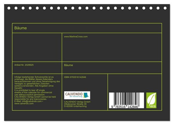 Produktbild: B&auml;ume (Tischkalender 2026 DIN A5 quer), CALVENDO Monatskalender