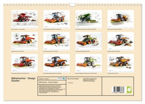 Produktbild: M&auml;hdrescher - Design Studien (Wandkalender 2026 DIN A3 quer), CALVENDO Monatskalender