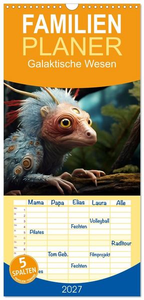 Produktbild: Familienplaner 2027 - Galaktische Wesen mit 5 Spalten (Wandkalender, 21 x 45 cm) CALVENDO
