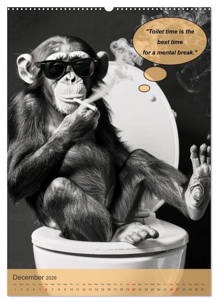 Produktbild: Animals on toilet makes you smile (High Quality Premium Wall Calendar 2026 DIN A2 portrait),CALVENDO 12 Month Wall Calendar