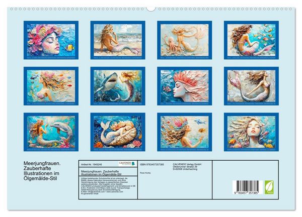 Produktbild: Meerjungfrauen. Zauberhafte Illustrationen im &Ouml;lgem&auml;lde-Stil (hochwertiger Premium Wandkalender 2026 DIN A2 quer), Kunstdruck in Hochglanz