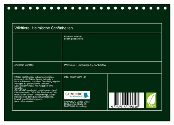 Produktbild: Wildtiere. Heimische Sch&ouml;nheiten (Tischkalender 2026 DIN A5 quer), CALVENDO Monatskalender