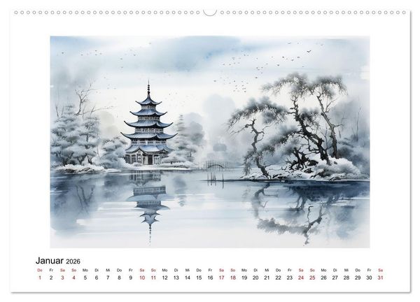 Produktbild: Heiwa - Friedliche Aquarelle im japanischen Stil (Wandkalender 2026 DIN A2 quer), CALVENDO Monatskalender