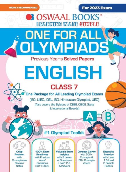 Produktbild: Oswaal One For All Olympiad Previous Years' Solved Papers, Class-7 English Book (For 2023 Exam)