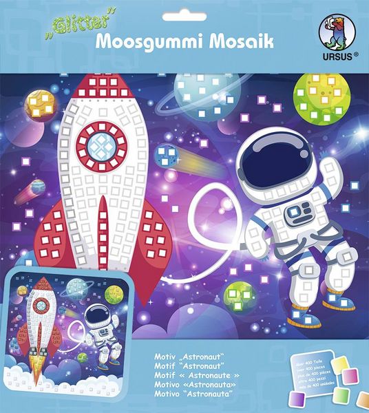 Produktbild: URSUS Kinder-Bastelsets Moosgummi Mosaiken Glitter Astronaut, Bastelset aus Moosgummi-Stickern, ca. 25x25cm
