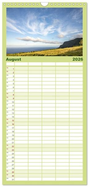 Produktbild: Familienplaner 2026 - Azoren Landschaften - Flores und Corvo mit 5 Spalten (Wandkalender, 21 x 45 cm) CALVENDO