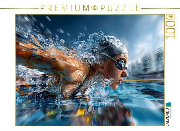 CALVENDO Puzzle Schwimmerin in Bewegung im Wettkampf. Ausdrucksstarkes Sportmotiv im künstlerischen Stil | 1000 Teile Lege-Größe 64x48cm Foto-Puzzle f