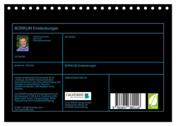 Produktbild: BORKUM Entdeckungen (Tischkalender 2026 DIN A5 quer), CALVENDO Monatskalender