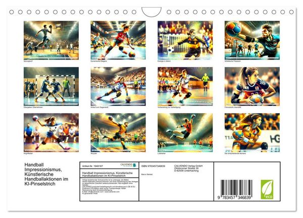 Produktbild: Handball Impressionismus, K&uuml;nstlerische Handballaktionen im KI-Pinselstrich (Wandkalender 2026 DIN A4 quer), CALVENDO Monatskalender
