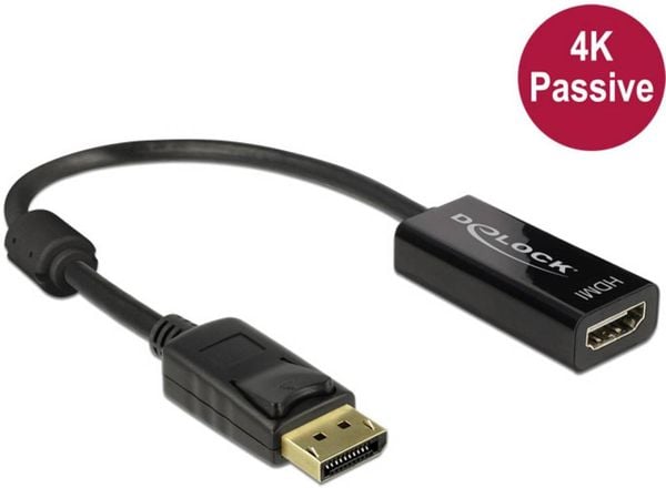 Delock DisplayPort / HDMI Adapterkabel DisplayPort Stecker, HDMI-A Buchse 0.20 m Schwarz 62609 vergoldete Steckkontakte 