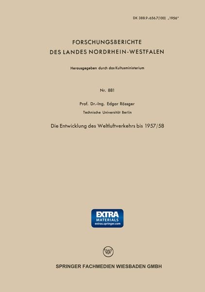 Produktbild: Die Entwicklung des Weltluftverkehrs bis 1957/58