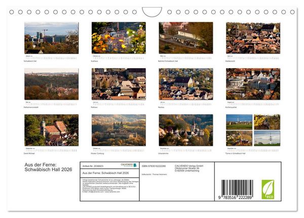 Produktbild: Aus der Ferne: Schw&auml;bisch Hall 2026 (Wandkalender 2026 DIN A4 quer), CALVENDO Monatskalender