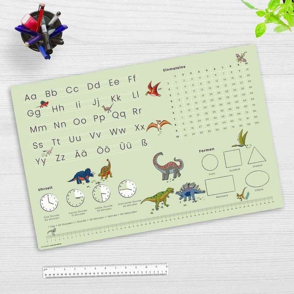 Produktbild: Cover-your-desk Schreibtischunterlage f&uuml;r Kinder LernunterlageEinschulungverschiedene Designs, ABC, 1x1, Uhrzeiten, aus hochwertigem Vinyl, 60 x 40 cm