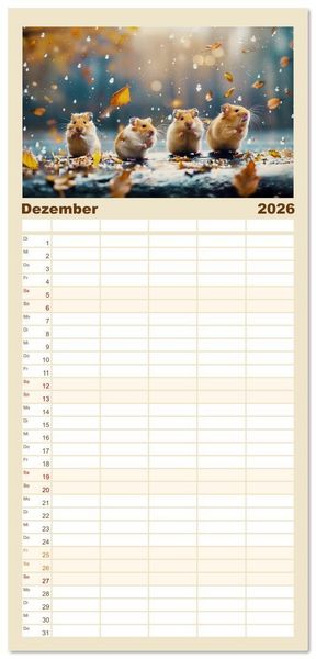 Produktbild: Familienplaner 2026 - Wild und flauschig - Hamster - Abenteuer in freier Natur mit 5 Spalten (Wandkalender, 21 x 45 cm) CALVENDO