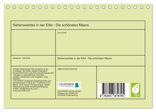 Produktbild: Sehenswertes in der Eifel - Die sch&ouml;nsten Maare (Tischkalender 2026 DIN A5 quer), CALVENDO Monatskalender