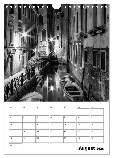 Produktbild: MONOCHROMES VENEDIG Klassische Momente (Wandkalender 2026 DIN A4 hoch), CALVENDO Monatskalender