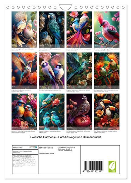 Produktbild: Exotische Harmonie - Paradiesv&ouml;gel und Blumenpracht (Wandkalender 2026 DIN A4 hoch), CALVENDO Monatskalender