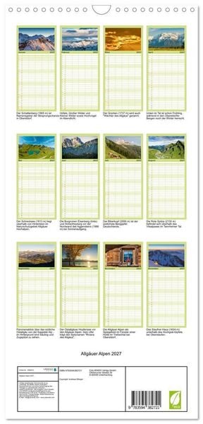 Produktbild: Familienplaner 2027 - Allg&auml;uer Alpen 2027 mit 5 Spalten (Wandkalender, 21 x 45 cm) CALVENDO