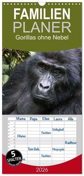 Produktbild: Familienplaner 2026 - Gorillas ohne Nebel mit 5 Spalten (Wandkalender, 21 x 45 cm) CALVENDO
