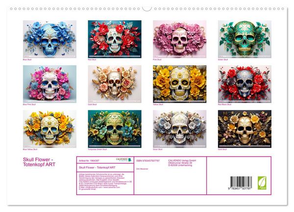 Produktbild: Skull Flower - Totenkopf ART (hochwertiger Premium Wandkalender 2026 DIN A2 quer), Kunstdruck in Hochglanz