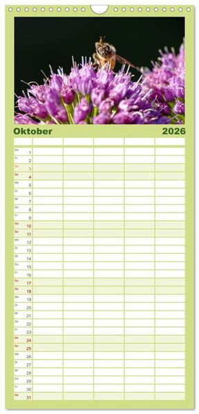 Produktbild: Familienplaner 2026 - Die Wunderwelt der Biene mit 5 Spalten (Wandkalender, 21 x 45 cm) CALVENDO