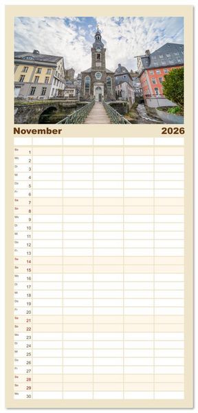 Produktbild: Familienplaner 2026 - Monschau Impressionen mit 5 Spalten (Wandkalender, 21 x 45 cm) CALVENDO