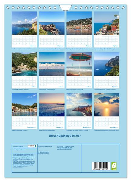 Produktbild: Blauer Ligurien Sommer (Wandkalender 2026 DIN A4 hoch), CALVENDO Monatskalender