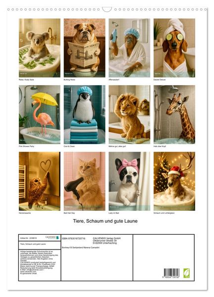 Produktbild: Tiere, Schaum und gute Laune (Wandkalender 2026 DIN A2 hoch), CALVENDO Monatskalender