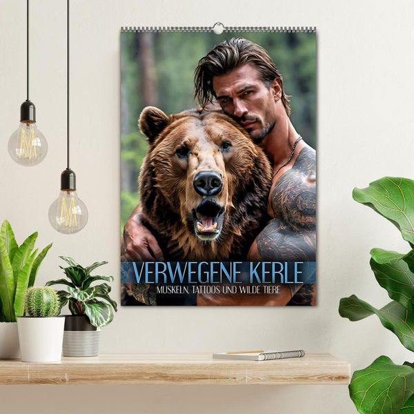 Produktbild: Verwegene Kerle - Muskeln, Tattoos und wilde Tiere (Wandkalender 2026 DIN A2 hoch), CALVENDO Monatskalender