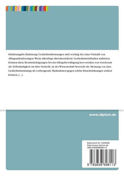 Produktbild: Ged&auml;chtnis- und Psychomotoriktraining im Alter