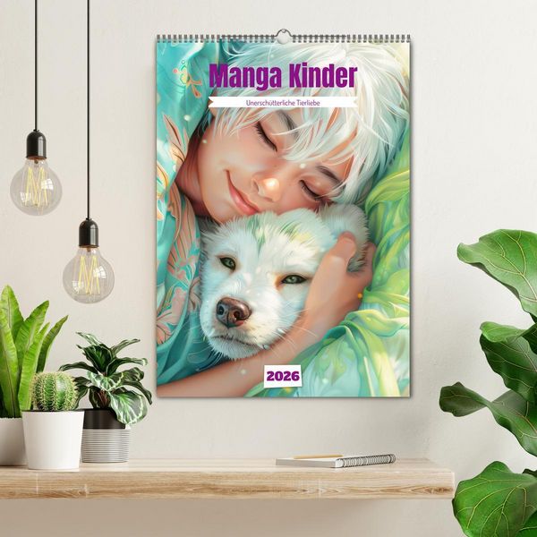 Produktbild: Manga Kinder - Unersch&uuml;tterliche Tierliebe (Wandkalender 2026 DIN A2 hoch), CALVENDO Monatskalender
