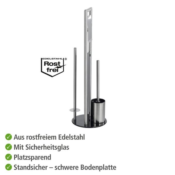 Produktbild: Stand WC-Garnitur Mod. Ravina, Edelstahl matt, mit austauschbarem B&uuml;rstenkopf
