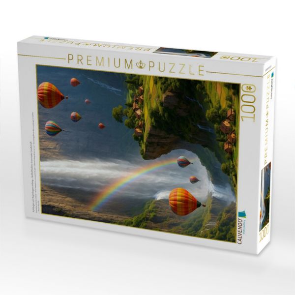 Produktbild: CALVENDO Puzzle Aufsteigen am Regenbogen entlang - Hei&szlig;luftballons in surrealer Landschaft | 1000 Teile Lege-Gr&ouml;&szlig;e 64x48cm Foto-Puzzle f&uuml;r gl&uuml;ckliche